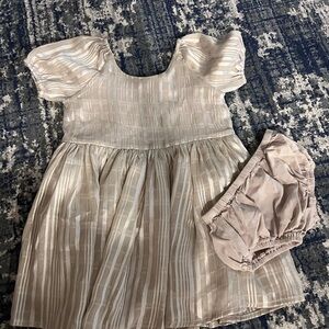Striped Cream Baby Dress with Bloomers